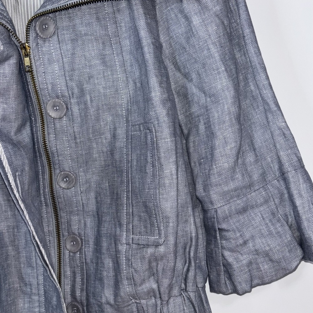 Brooklyn Industries Blue Linen Cropped Jacket Bell Sleeve Zip Front Size 2 - Picture 4 of 8